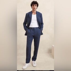 🔥🆕🔥 Banana Republic Navy Tailored-Fit Linen-Blend Trousers